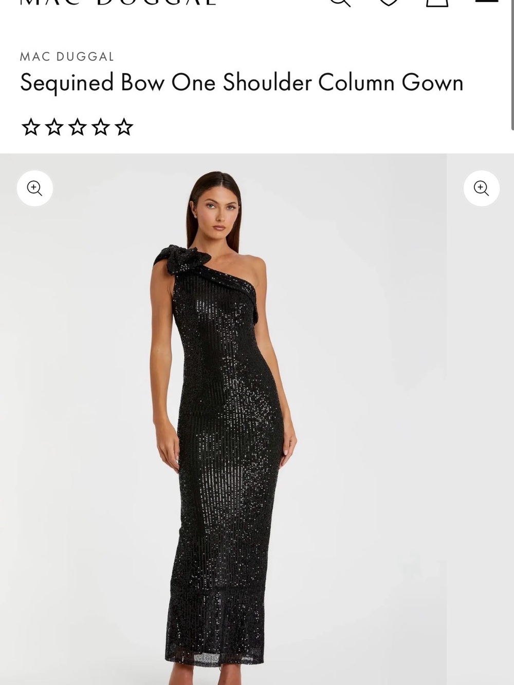 Mac Duggal Black One-Shoulder Sequined Column Gown with Bow